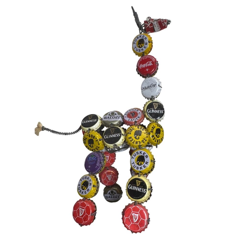Folk Art Giraffe Upcycled Bottle Caps Handmade Decor Man Cave Recycled Unique